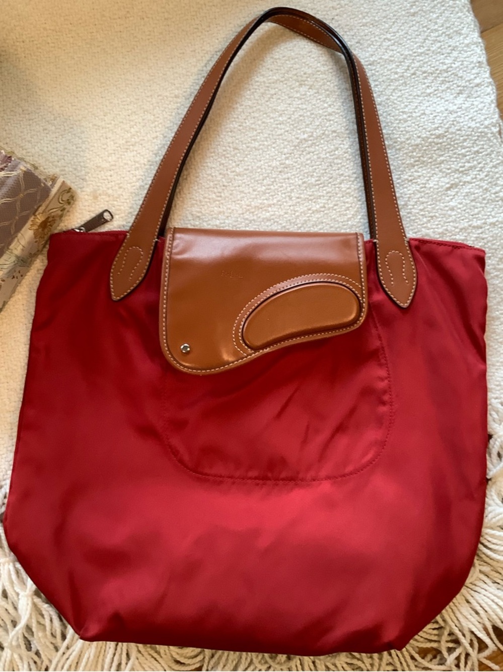 Ralph Lauren Red Nylon Leather Tote